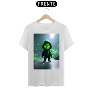Nome do produtoCamisetaUm lindo alienígena verde com um capuz preto caindo no vazio em um fundo branco , renderização irreal do motor , 4k , cinematográfico