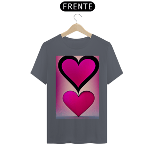 Nome do produtoCamisetaForma de coração em cor magenta viva , fundo escuro , letras 