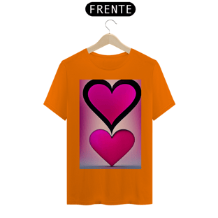 Nome do produtoCamisetaForma de coração em cor magenta viva , fundo escuro , letras 