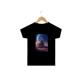 Nome do produtocamisetaBelo templo cósmico redondo índigo no centro de uma comunidade futurista , paisagem extraterrestre , planeta Sirius , a lua e as estrelas podem ser vistas no céu mesmo durante o dia