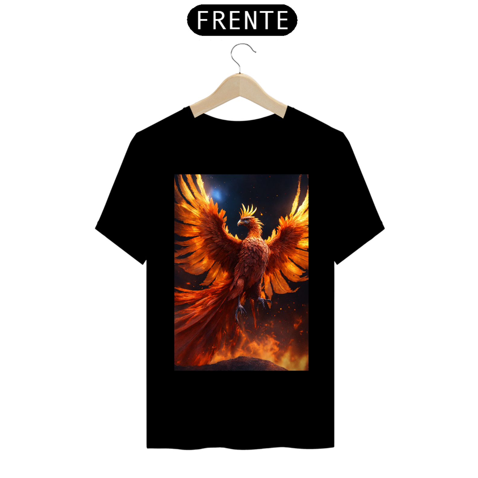 CamisetaPhoenix emergindo do fogo com galáxia , elegante , luxuoso , limpo , suave , elegante , bonito , altamente detalhado , foco nítido , fotografia de estúdio , xf iq 4 , 1 5 0 mp , 5 0 mm , iso 2 0 0 , 1/1 6 0 s , realista , luz natural , render