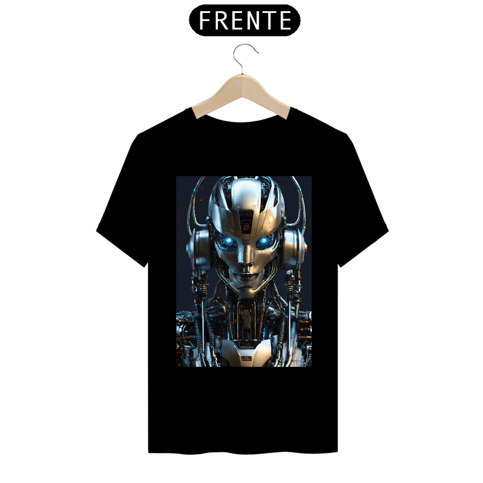 CamisetaRobô cibernético {prompt} . Android , IA , máquina , metal , fios , tecnologia , futurista , altamente detalhado