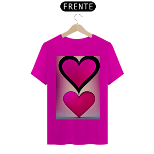 Nome do produtoCamisetaForma de coração em cor magenta viva , fundo escuro , letras 