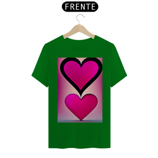 Nome do produtoCamisetaForma de coração em cor magenta viva , fundo escuro , letras 