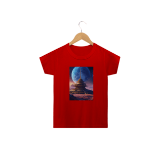Nome do produtocamisetaBelo templo cósmico redondo índigo no centro de uma comunidade futurista , paisagem extraterrestre , planeta Sirius , a lua e as estrelas podem ser vistas no céu mesmo durante o dia