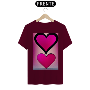 Nome do produtoCamisetaForma de coração em cor magenta viva , fundo escuro , letras 