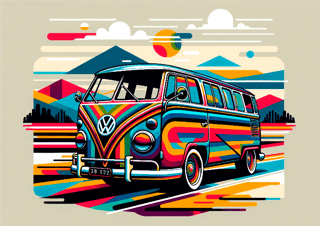 Pôster Ilustração Estilo WPAP - Kombi - Sem Moldura - Orientação Paisagem - Tamanhos: A0, A1, A2 e A3 - Fine Art