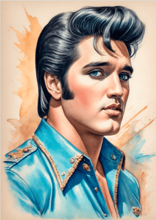 Nome do produto Pôster Retrato Elvis Presley - Aquarelado - Sem Moldura - Orientação Retrato - Tamanhos: A0, A1, A2 e A3 - Fine Art