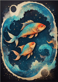 Nome do produto Pôster Ilustração - Signo de Peixes - Sem Moldura - Orientação Retrato - Tamanhos: A0, A1, A2 e A3 - Fine