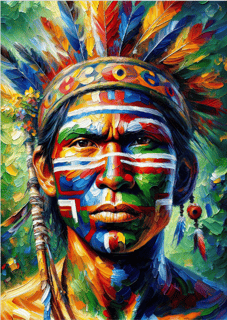 Nome do produto Pôster Pintura-  Índios - Homem - Indígena 03 -  Sem Moldura - Orientação Retrato - Tamanhos: A1 e A2 - Fine Art