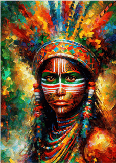 Nome do produto Pôster Pintura-  Índios - Mulher - Indígena 04 -  Sem Moldura - Orientação Retrato - Tamanhos: A1 e A2 - Fine Art