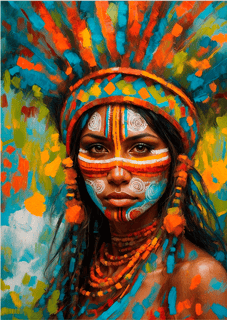 Nome do produto Pôster Pintura-  Índios - Mulher - Indígena 05 -  Sem Moldura - Orientação Retrato - Tamanhos: A1 e A2 - Fine Art