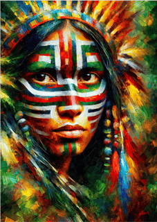 Nome do produto Pôster Pintura-  Índios - Mulher - Indígena 06 -  Sem Moldura - Orientação Retrato - Tamanhos: A1 e A2 - Fine Art