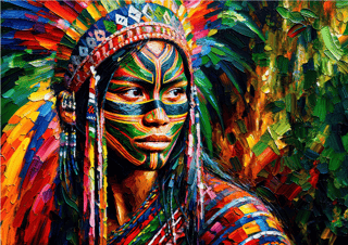 Nome do produto Pôster Pintura-  Índios - Mulher - Indígena 09 -  Sem Moldura - Orientação Paisagem - Tamanhos: A1 e A2 - Fine Art