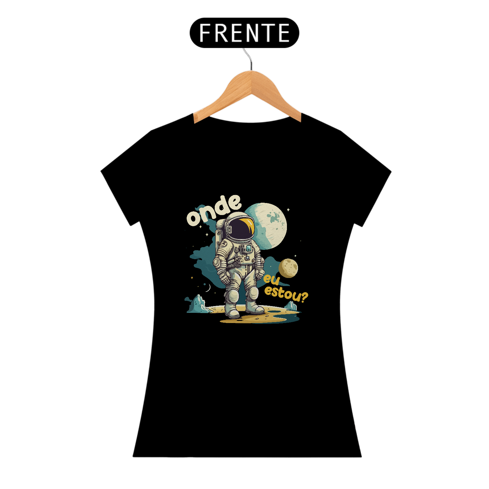 CAMISETA PRETA BABY LONG QUALITY - ONDE EU ESTOU?