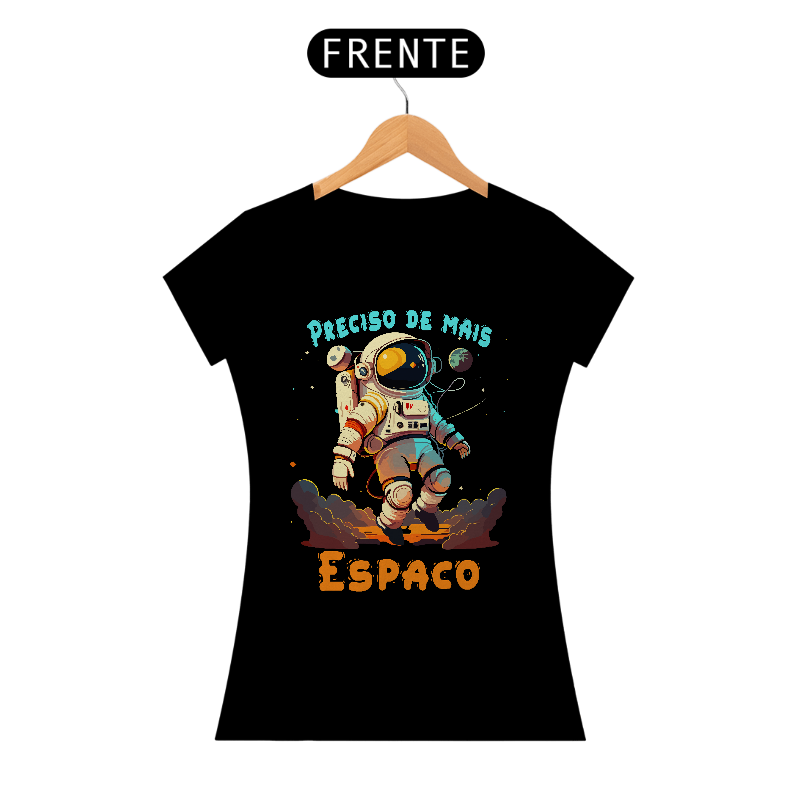 CAMISETA PRETA BABY LONG QUALITY - PRECISO DE MAIS ESPAÇO