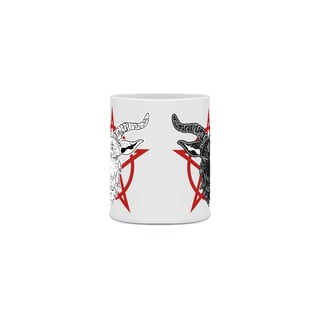 Caneca Baphomet Bode Preto e Bode Branco com Pentagrama