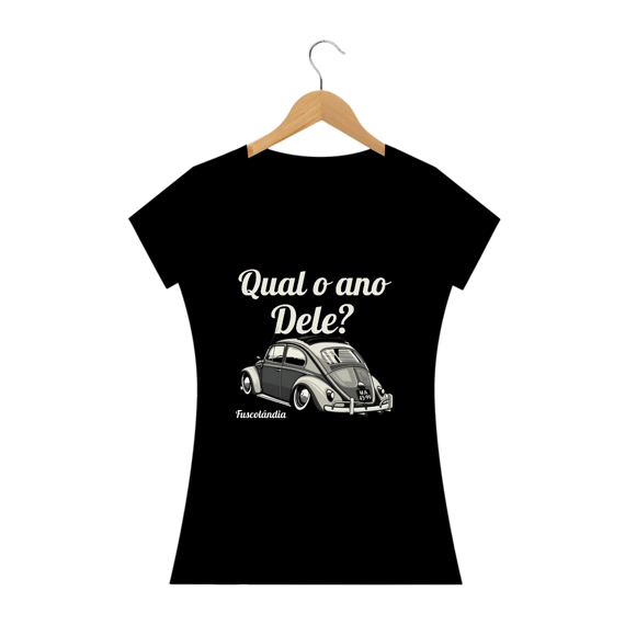 Camiseta Baby Long Prime Feminina - Qual O Ano Dele? - Preta