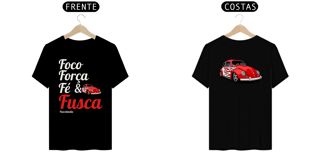 Nome do produto Camiseta Prime Masculina - Foco Força Fé & Fusca - Preta - Estampa Frente e Costas