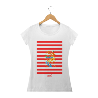 Nome do produto Camiseta Baby Long Clássica Feminina - Carnaval Branca e Vermelho