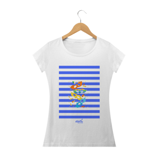 Nome do produto Camiseta Baby Long Clássica Feminina - Carnaval Branca e Azul