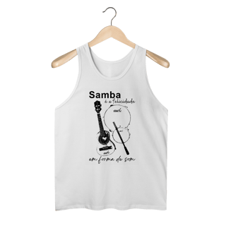 Nome do produto Camiseta Regata Masculina - Samba é a Felicidade em Forma de Som