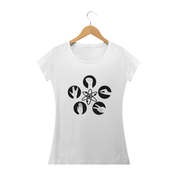 Camiseta Feminina The Biga Bang Theory - Pedra Papel Tesoura Lagarto Spock