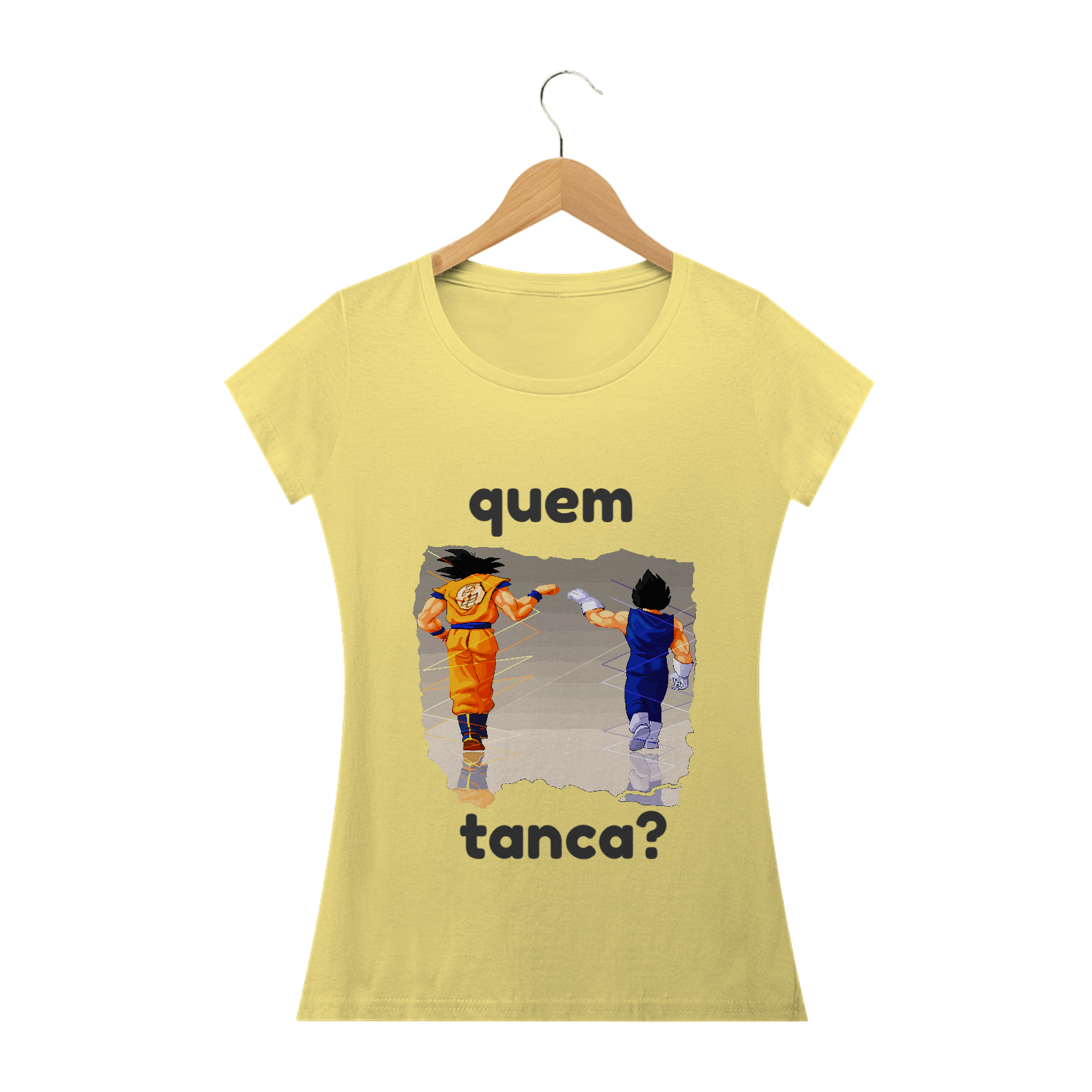 camiseta feminina estonada goku e vegeta '' quem tanca? ''