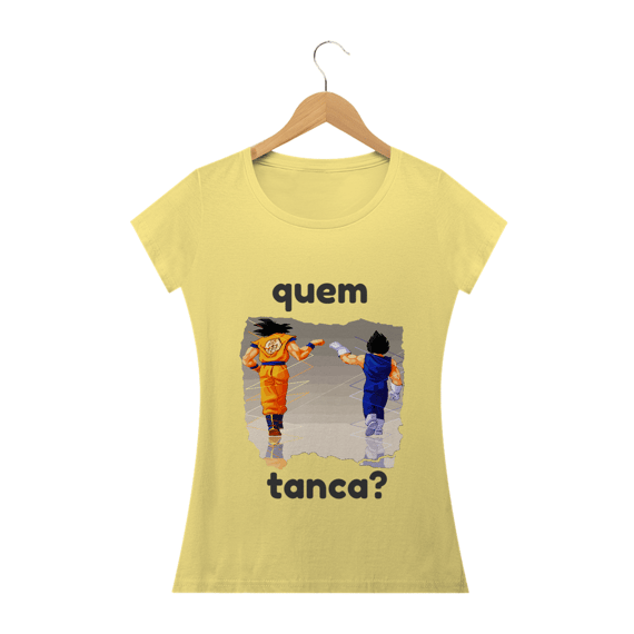camiseta feminina estonada goku e vegeta '' quem tanca? ''