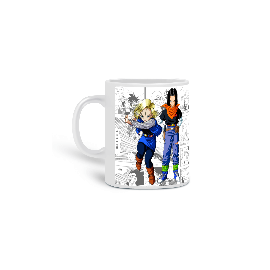 caneca andróides 17 e 18 quadrinho