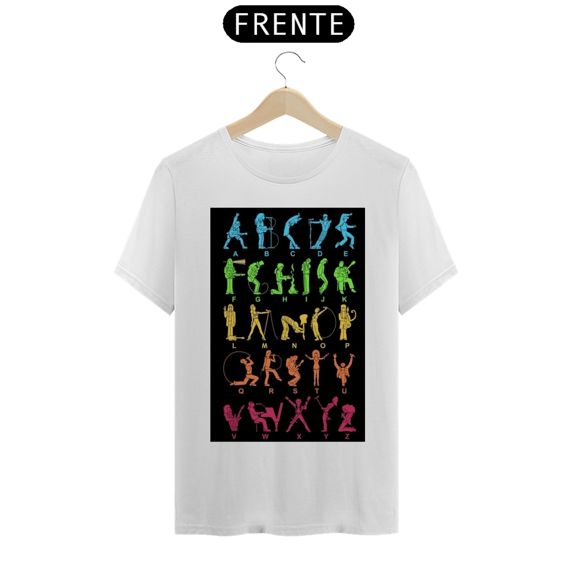 camisa alfabeto do rock