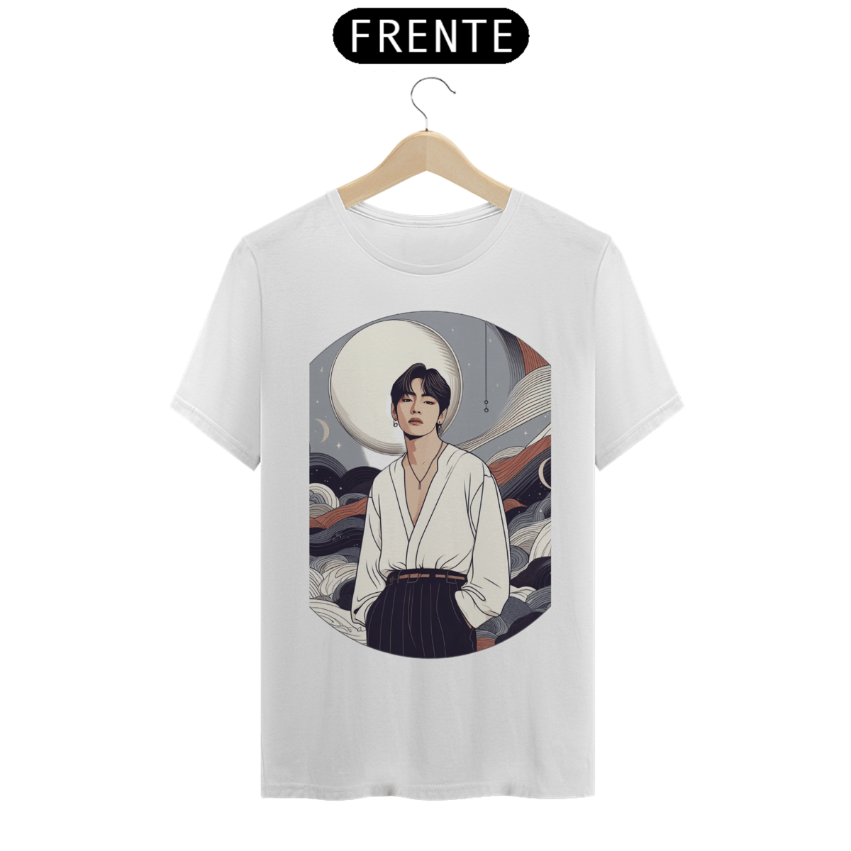 Nome do produto: Camisa com estampa de desenho do cantor Kim Taehyung (BTS)