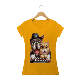 Nome do produto Camiseta Baby Long Classic - Gato e cachorro claquete