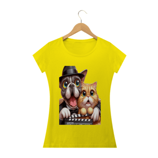 Nome do produto Camiseta Baby Long Classic - Gato e cachorro claquete
