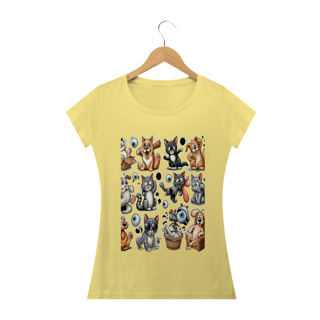 Nome do produto Camiseta Baby Long Estonada- Gatos e cachorro Coletânea II