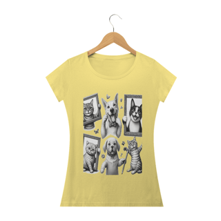 Nome do produto Camiseta Baby Long Estonada- Gatos e cachorro Coletânea III
