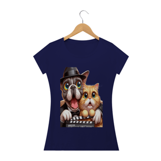 Nome do produto Camiseta Baby Long Classic - Gato e cachorro claquete