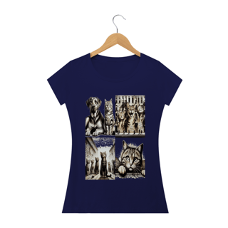 Nome do produto Camiseta Baby Long Classic -4 gatos e 1 cachorro