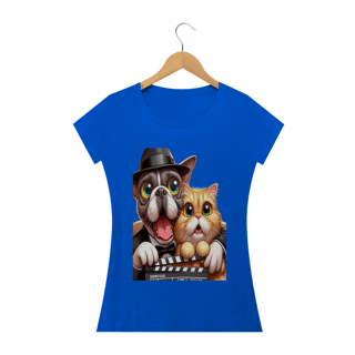 Nome do produto Camiseta Baby Long Classic - Gato e cachorro claquete