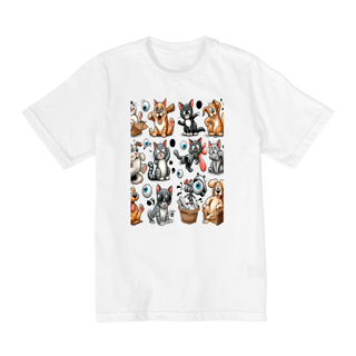 Nome do produto Camiseta Quality Infantil 10a/14a - Camiseta Gatos e cachorro Coletânea II