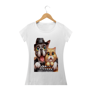 Nome do produto Camiseta Baby Long Classic - Gato e cachorro claquete