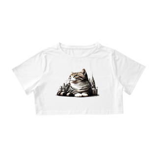 Nome do produto Camiseta Cropped - Gato em desenho Lápis I