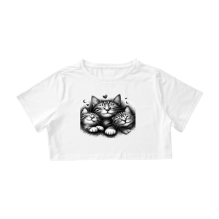 Nome do produto Camiseta Cropped - 3 gatos de olhos fechados