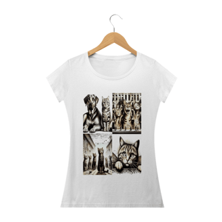 Nome do produto Camiseta Baby Long Classic -4 gatos e 1 cachorro