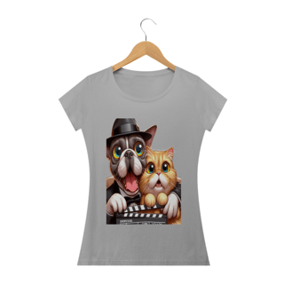 Nome do produto Camiseta Baby Long Classic - Gato e cachorro claquete