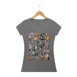 Nome do produto Camiseta Baby Long Estonada- Gatos e cachorro Coletânea II
