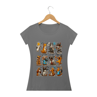 Camiseta Baby Long Estonada- Gatos e cachorro Coletânea IV