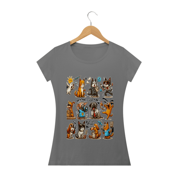 Camiseta Baby Long Estonada- Gatos e cachorro Coletânea IV
