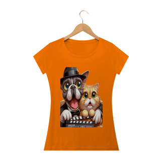 Nome do produto Camiseta Baby Long Classic - Gato e cachorro claquete