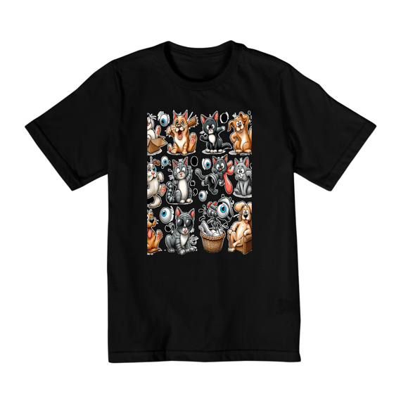 Camiseta Quality Infantil 10a/14a - Camiseta Gatos e cachorro Coletânea II